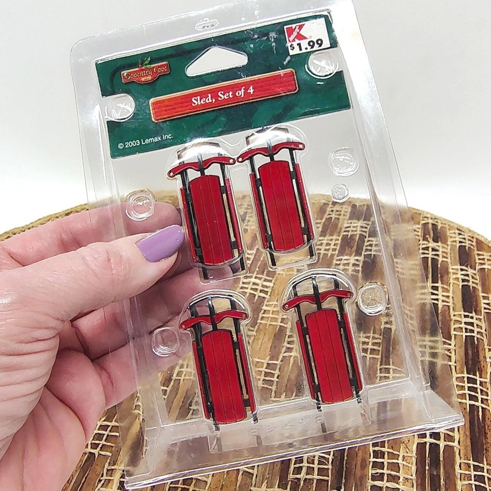 Lemax Coventry Cove 2003 Red Sleds Set of 4 #34948 Kmart NOS New in Package